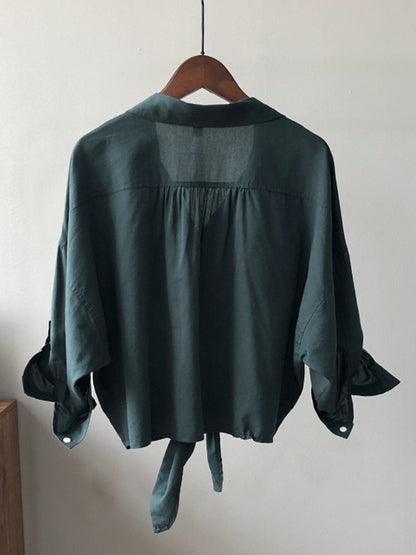Urban Simple Solid Color Buttoned Split-Joint With Pocket Lapel Collar Long Sleeves Blouse