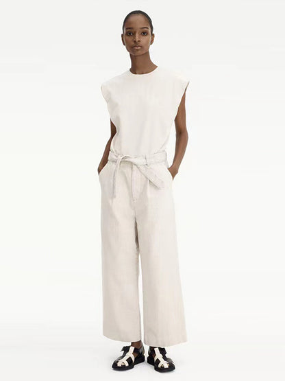 Simple Solid Color Round-Neck Cap-Sleeve Vest T-Shirt Tops