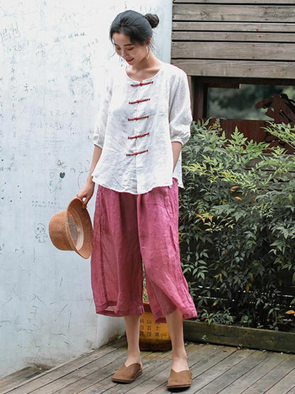Casual Retro Frog Wide Leg Cropped Trousers