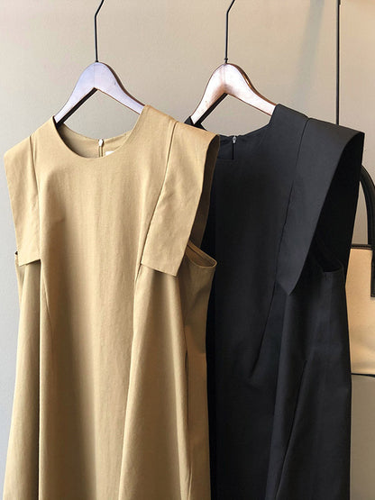 Casual Split-Joint Solid Color Round-Neck Sleeveless Mini Dress
