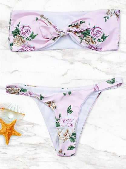 Printed Reverse To White Bandeau Top Bikinis Swimwear