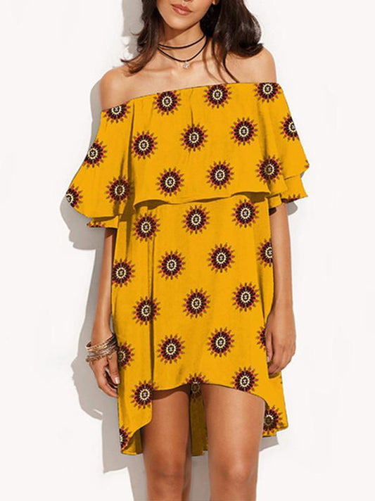 Elegant Flat Shoulder Hi-low Mini Bohemia Dress