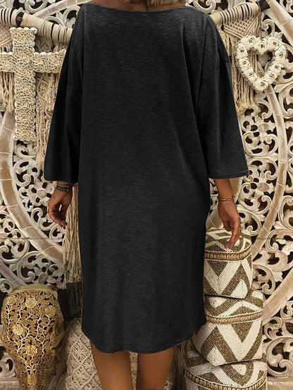 Solid V-neck Loose Midi Dress