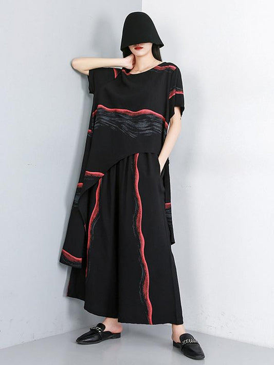 Original Printed T-Shirt + Asymmetric Wide Leg Pants Suit