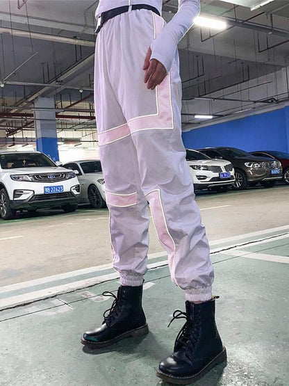 Belted Two Tone Casual Cargo Pants