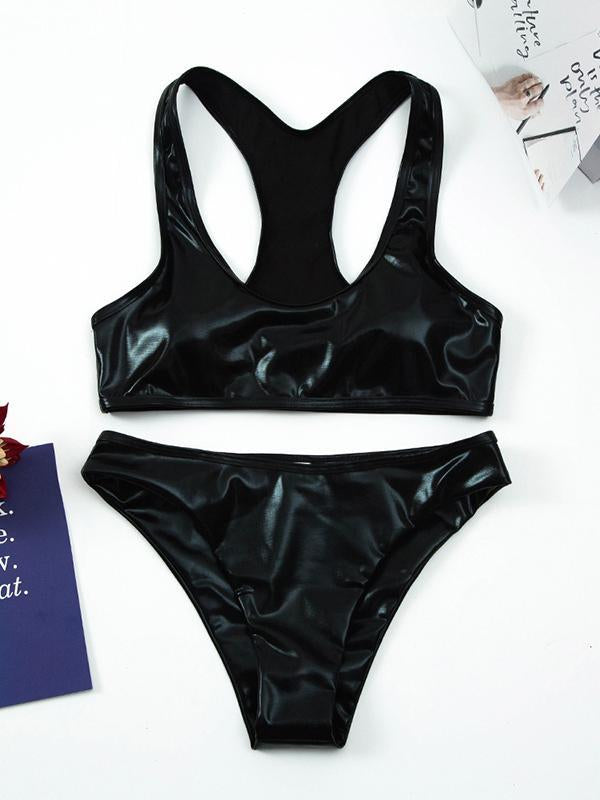 Solid Color Light Skin Vest Split Bikini Swimsuit