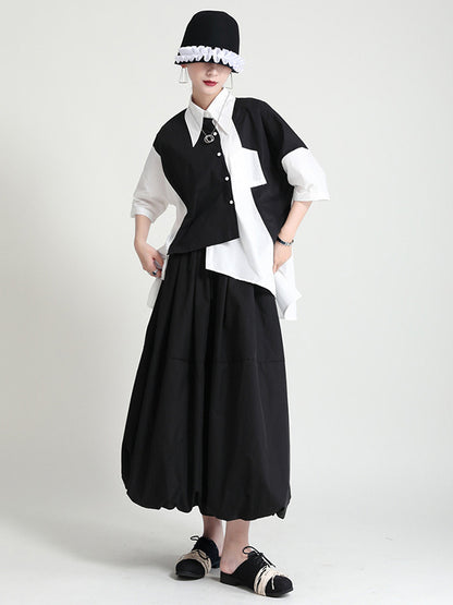 Urban Split-Joint Buttoned Asymmetric Lapel Blouses