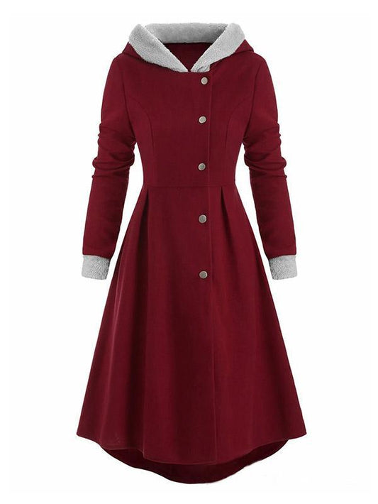 Vintage Hooded Contrast Color Buttons Coats