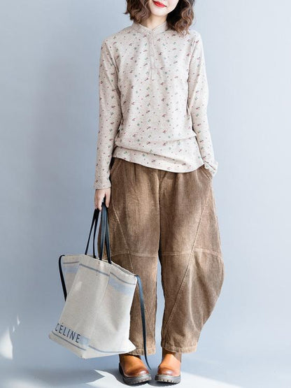 Floral Simple Long Sleeves Vintage Shirt Top