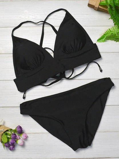 Plain Spaghetti Strap Bikini Swimsuit