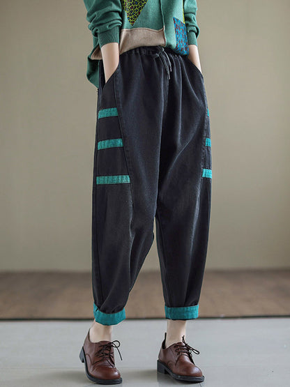 Vintage Split-Joint Empire Waisted Wide Leg Harem Jean Pants