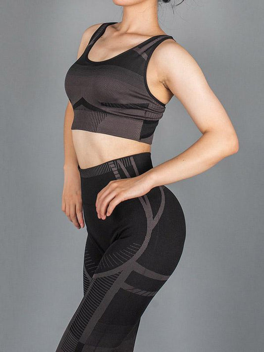 Wrap Striped High-Waisted Bra&Leggings Yoga Suits