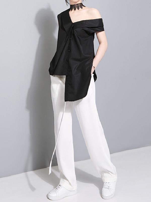 Bow-embellished Bandage Asymmetric Blouse