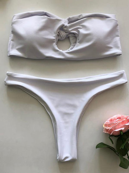 Bandeau Hollow Plain Bikinis Swimwear