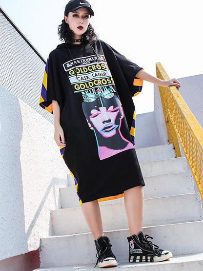 Striped Printed Loose Hoodies Dress