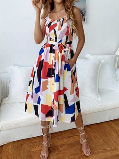 Floral Spaghetti-neck Midi Dress