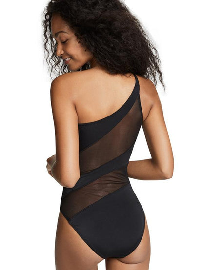 Tulle Black Single Shoulder One-piece Swimwear