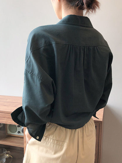 Urban Simple Solid Color Buttoned Split-Joint With Pocket Lapel Collar Long Sleeves Blouse