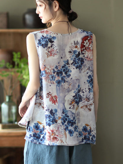 Original Floral Sleeveless Round-Neck Vest Tops