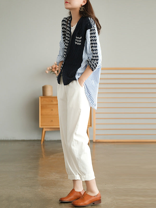 Original Asymmetric Buttoned Split-Joint Hollow V-Neck Long Sleeves Cardigans