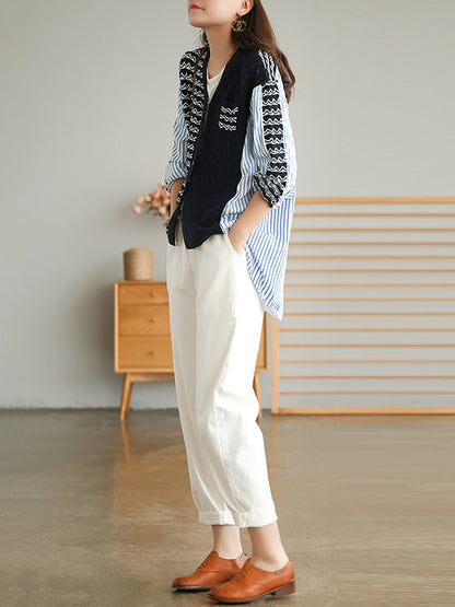 Original Asymmetric Buttoned Split-Joint Hollow V-Neck Long Sleeves Cardigans