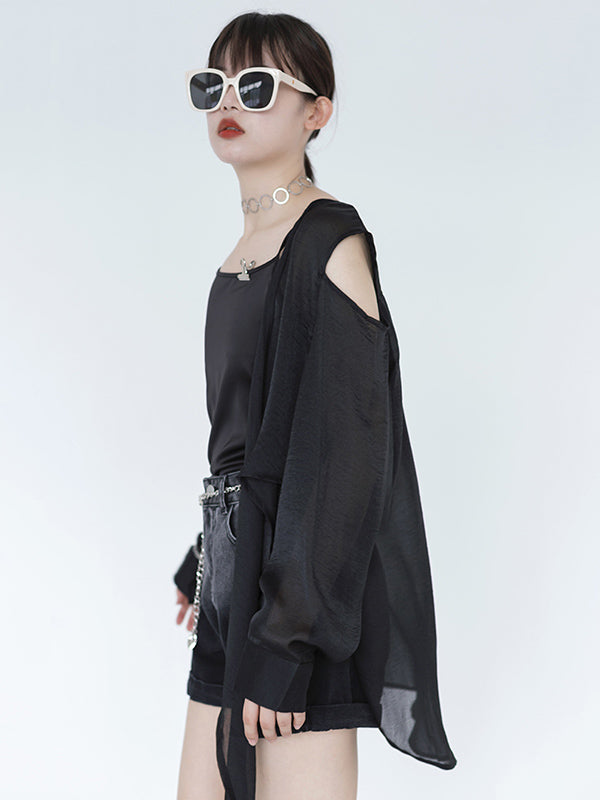Casual Solid Color Cold Shoulder Long Sleeves Sun-Protection Outwear