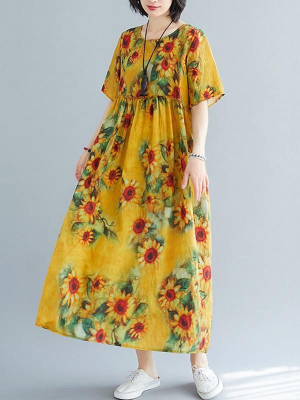 Original Floral Round-Neck Dress