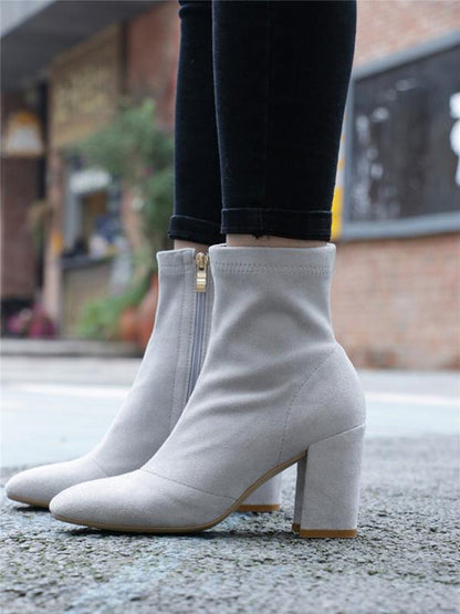 Fashion Solid Zipper Chunky Heel Martin Booties