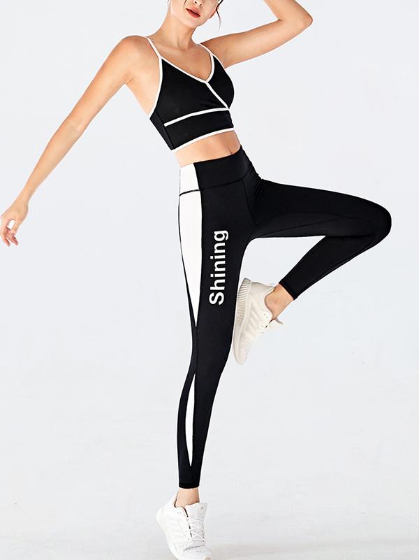 Sexy Spaghetti-Neck Contrast Color Letters Printed Yoga Suits