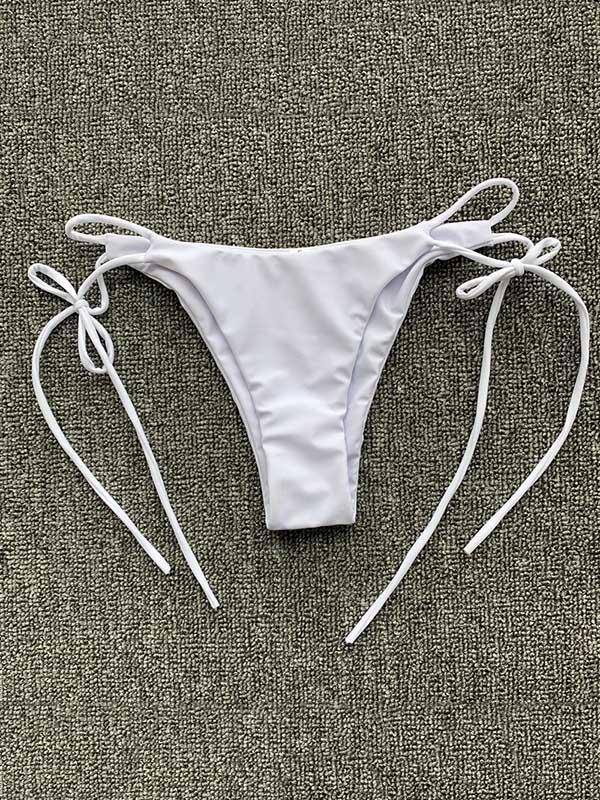 Solid Color Lace-Up Bikini Swimsuit