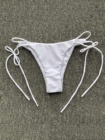 Solid Color Lace-Up Bikini Swimsuit