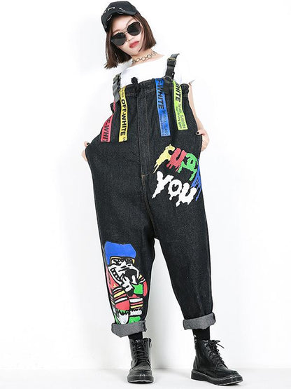 Loose Printed Jeans Jumpsuit