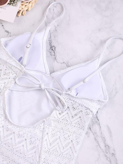 Sexy Spaghetti-Neck Hollow Backless Lace One-Piece Swimwear
