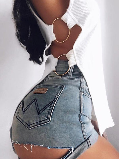 Solid Color Hollow Fashion T-shirts Tops