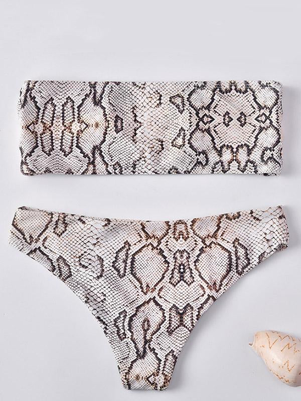 Snake-Print Split-Joint Split Bikini Swimsuit