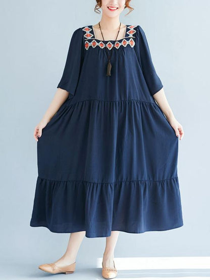 2019 Summer New Loose Embroidery Falbala Dress