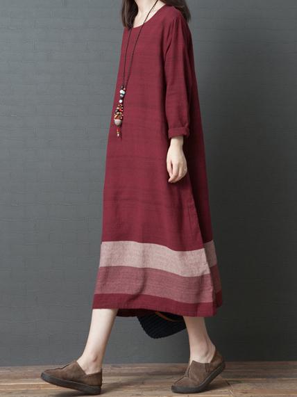 Ramie Cotton Loose Plus Size Midi Dresses