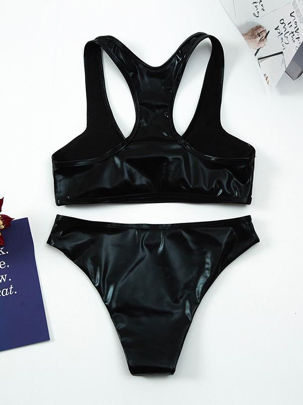 Solid Color Light Skin Vest Split Bikini Swimsuit