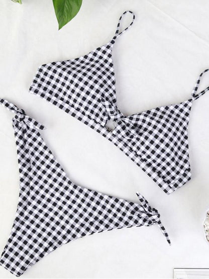 Plaid Bow-embellished Empire Bikinis Swimwear