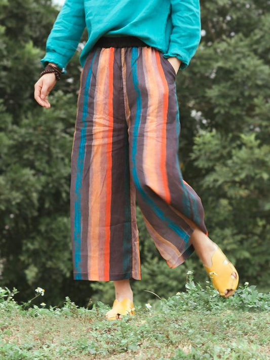 Loose Stripe Ramie Cotton Pants