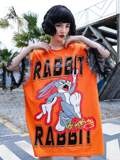 Leisure Cartoon Print Split-Joint Shirt Dress