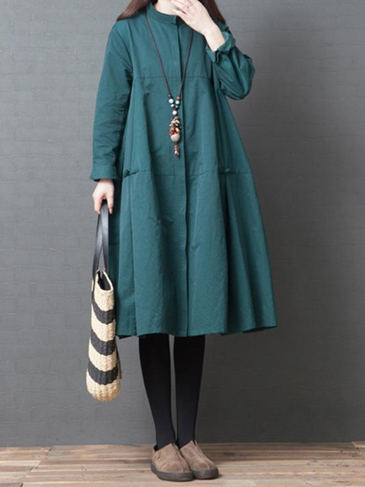 Plus Size Loose Solid Shirt Midi Dresses