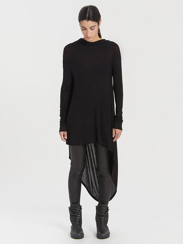 Casual Simple Loose Solid Color Irregular Clipping High-Low Round-Neck Long Sleeves T-Shirt Tops