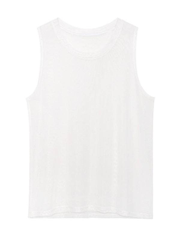 Cool Girl Black&White See-Through Round-Neck Vest Top