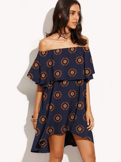 Elegant Flat Shoulder Hi-low Mini Bohemia Dress