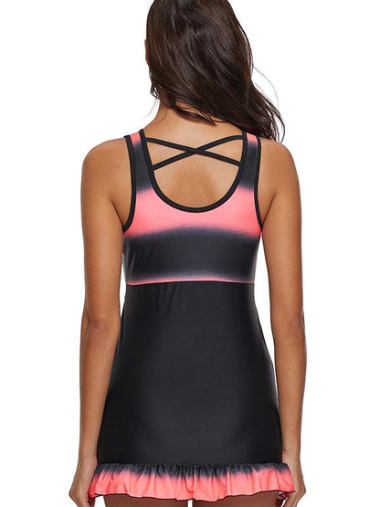Gradient Stipes High Waist One Piece Swimwear