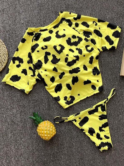 Two-pieces Solid Short Sleeves Bikinis Swimwear