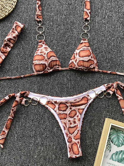 Lace Up Snakeskin Bikini Swimsuit