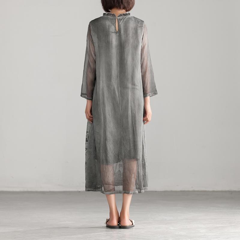 Embroidery Silk Floss Elegant Long Sleeve Dress