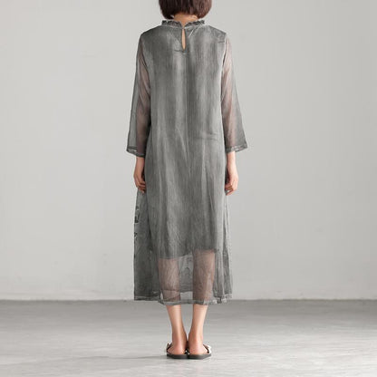 Embroidery Silk Floss Elegant Long Sleeve Dress